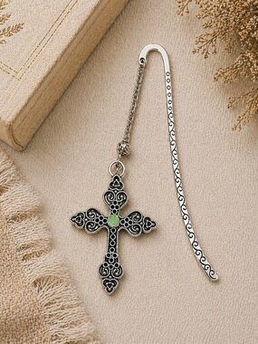 Silver Cross Bookmark, Feather Charm, Christian Gift, Reader Gift